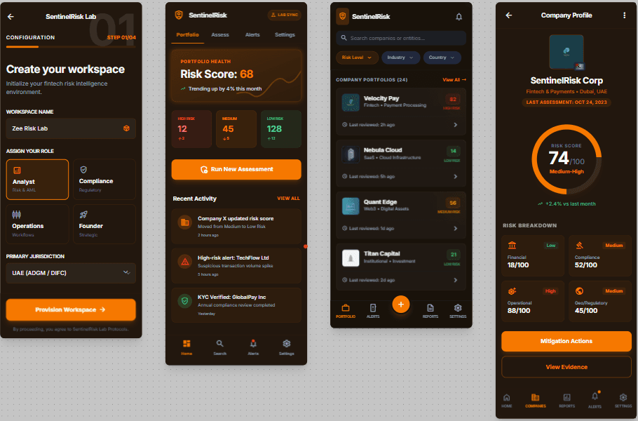 SentinelRisk App Screens